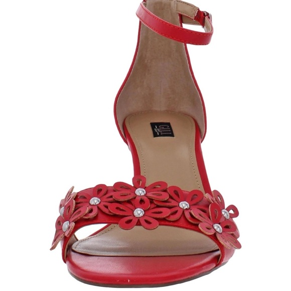 G.I.L.I. Floral Ankle Strap Sandal Gliona Crimson Nappa - Picture 2 of 7